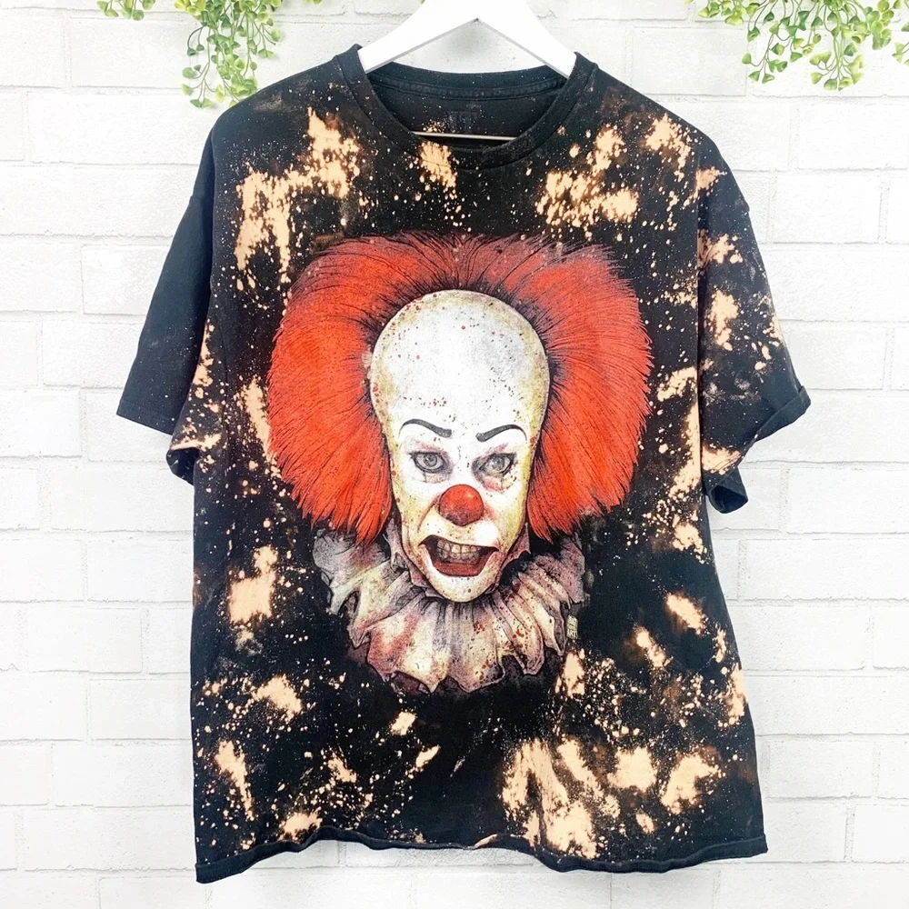 IT Clown Custom Bleach Splatter Graphic Tee Sz XL - Picture 1 of 3